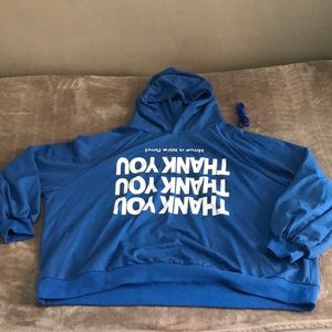 WORN ONCE oversized blue ‘thank you’ hoodie sz M